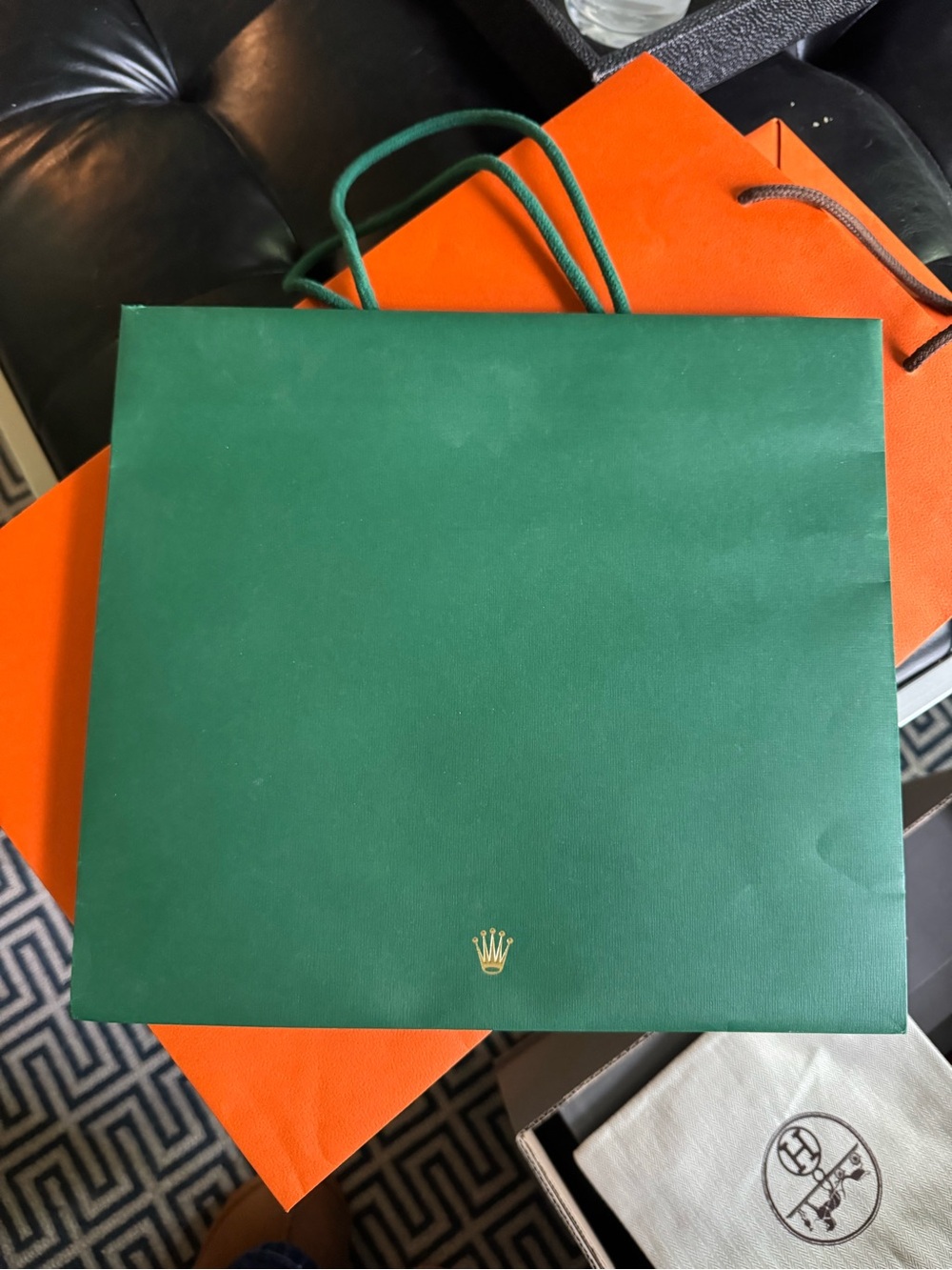 Rolex Green Shopping Bag with Gold Crown